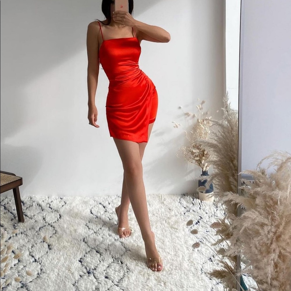 ZARA SATIN RUCHED MINI DRESS